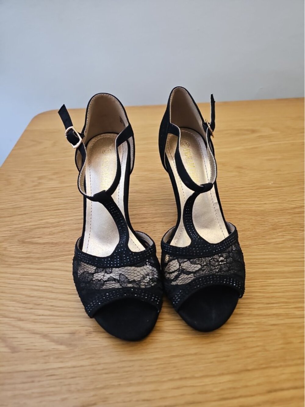 Dream Pairs Black Lace High Heel Sandals Sparkle Women's size 6.5